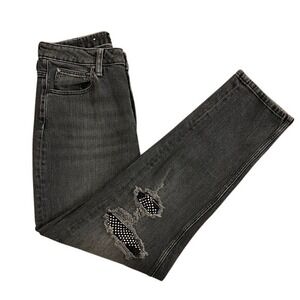 GUESS Tapered High Mom Jeans Black Wash Distressed Rhinestone Embellished Sz. 29